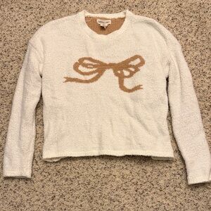 White Crew Neck Sweater with Bow Design